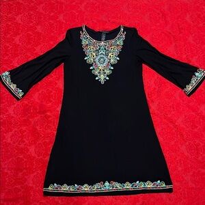 Elegant Black Boho Gorgeous Embroidered/Beaded Dress -M
